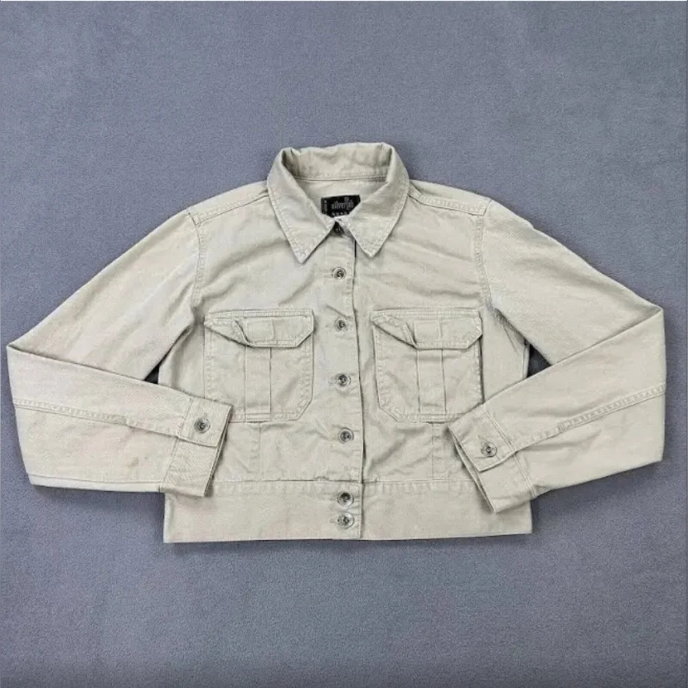 Vintage Levi's Silvertab khakis cropped Trucker Jacket Beige 90s Y2K
